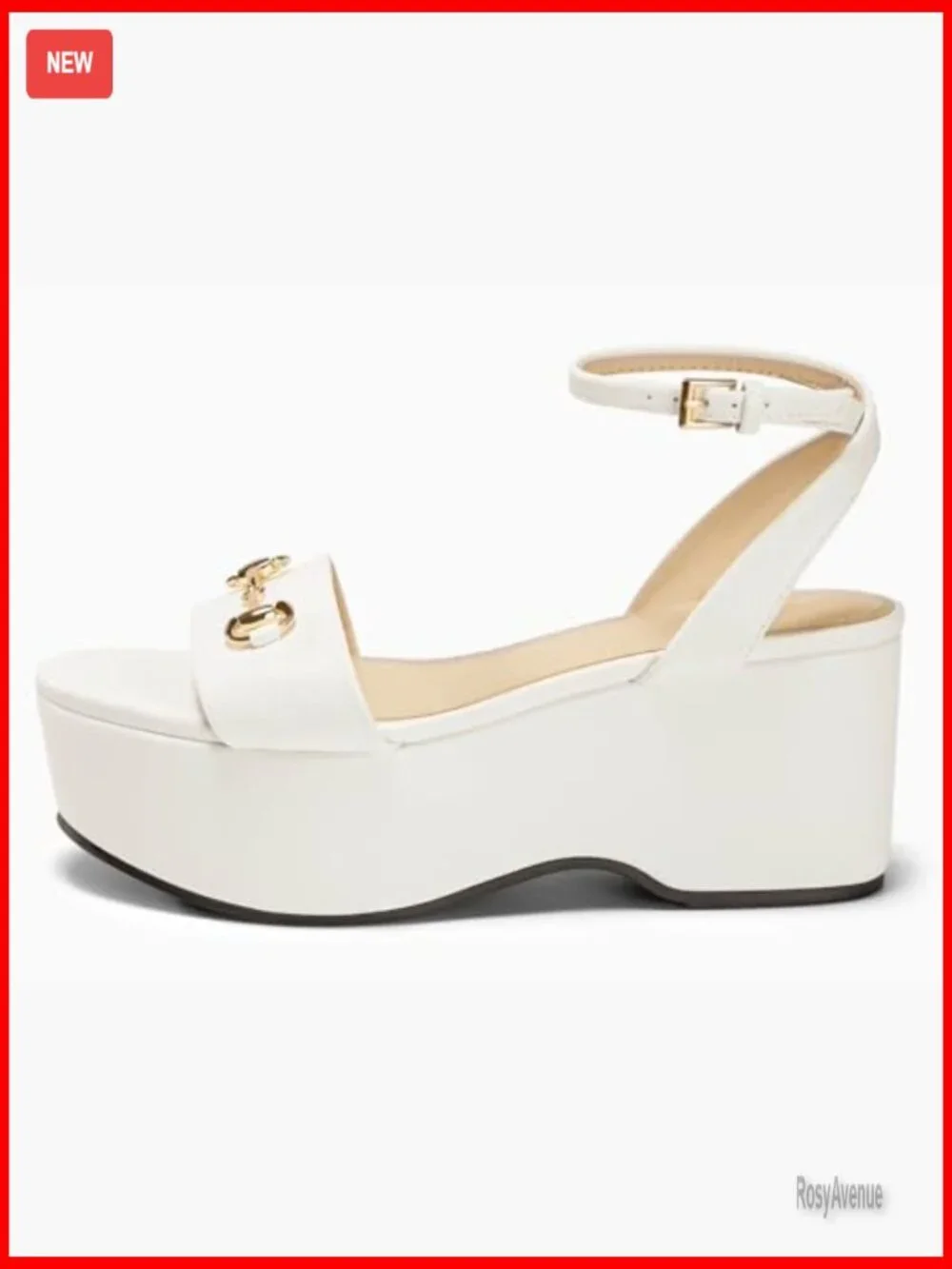 Women's Platform Wedge Sandals with Ankle Strap and Metal Buckle